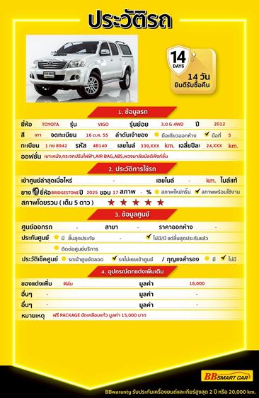 Toyota Hilux Vigo 2012 3.0 G 4WD Pickup ดีเซล ไม่ติดแก๊ส เกียร์อัตโนมัติ ขาว รูปที่ 2