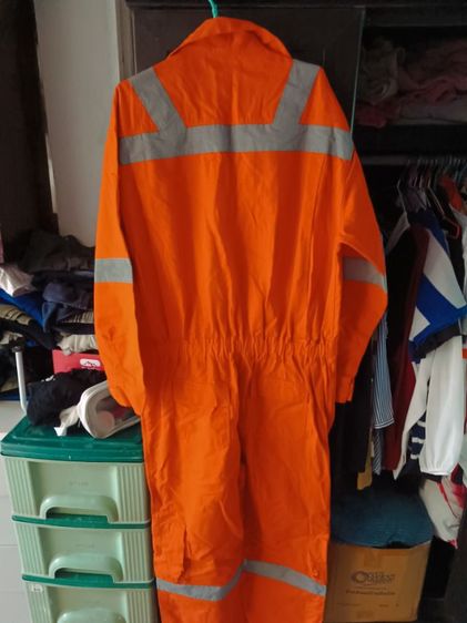 ชุดหมีช่างแขนยาวสีส้มมีแถบสะท้อนแสง3ตัวยังไม่ได้ใช้งาน