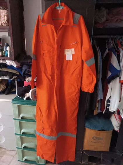 ชุดหมีช่างแขนยาวสีส้มมีแถบสะท้อนแสง3ตัวยังไม่ได้ใช้งาน รูปที่ 2