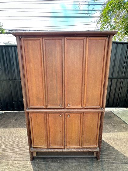 ตู้วางทีวี สไตล์วินเทจ 4 บานเปิด บานพับได้ ด้านบนมี 1 บานเลื่อน ด้านหลังขึงผ้าสีดำ โครงฐานไม้จริง สีน้ำตาล  รูปที่ 6