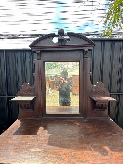 โต๊ะเครื่องแป้ง ไม้โอ็ค สไตล์วินเทจ 2 ชั้นวาง 2 ลิ้นชัก 2 บานเปิด มือจับทองเหลือง ขากลึงกลม  รูปที่ 8