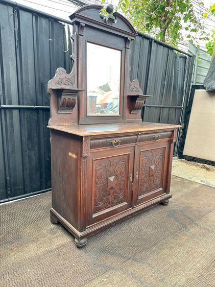 โต๊ะเครื่องแป้ง ไม้โอ็ค สไตล์วินเทจ 2 ชั้นวาง 2 ลิ้นชัก 2 บานเปิด มือจับทองเหลือง ขากลึงกลม  รูปที่ 2