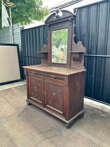 โต๊ะเครื่องแป้ง ไม้โอ็ค สไตล์วินเทจ 2 ชั้นวาง 2 ลิ้นชัก 2 บานเปิด มือจับทองเหลือง ขากลึงกลม  รูปที่ 3