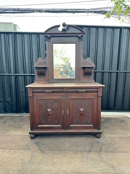 อื่นๆ น้ำตาล โต๊ะเครื่องแป้ง ไม้โอ็ค สไตล์วินเทจ 2 ชั้นวาง 2 ลิ้นชัก 2 บานเปิด มือจับทองเหลือง ขากลึงกลม 