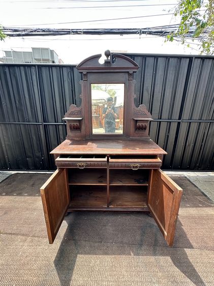 โต๊ะเครื่องแป้ง ไม้โอ็ค สไตล์วินเทจ 2 ชั้นวาง 2 ลิ้นชัก 2 บานเปิด มือจับทองเหลือง ขากลึงกลม  รูปที่ 13