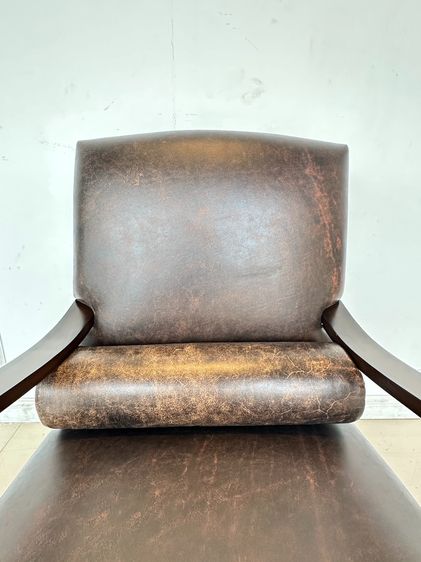 เก้าอี้อาร์มแชร์ สไตล์วินเทจ เบาะหนังแท้สีน้ำตาล รูปที่ 7