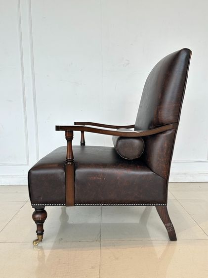 เก้าอี้อาร์มแชร์ สไตล์วินเทจ เบาะหนังแท้สีน้ำตาล รูปที่ 5