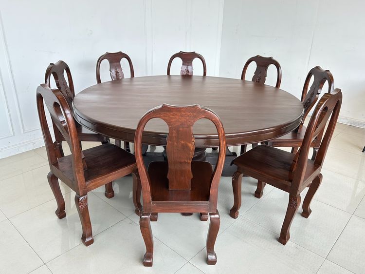 อื่นๆ น้ำตาล ชุดโต๊ะทานอาหารไม้จริง 8 ที่นั่ง ท็อปทรงกลม 