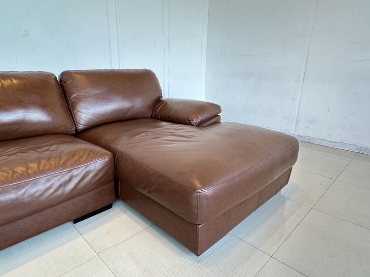 โซฟาแอล แบรนด์ JAS เบาะหนังแท้ผิวสัมผัสสีน้ำตาล รูปที่ 9