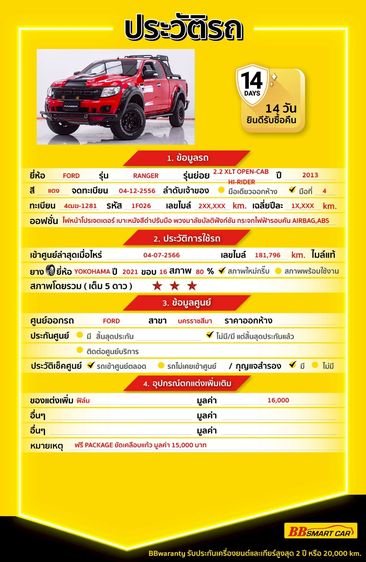 Ford Ranger 2013 2.2 Hi-Rider XLT Pickup ดีเซล ไม่ติดแก๊ส เกียร์ธรรมดา แดง รูปที่ 2