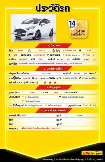 Ford Fiesta 2014 1.5 Sport Sedan เบนซิน ไม่ติดแก๊ส เกียร์อัตโนมัติ ขาว รูปที่ 2