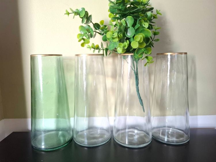 ขายเหมา 4 ใบ แจกันแก้วหนา ทรงสูง สไตล์ยุโรป สำหรับตกแต่ง ร้านอาหาร โฮสเทล โรงแรม