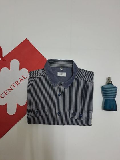 เสื้อเชิ้ตแขนยาวลายริ้วสีเทา-กรม แบรนด์ Guy Laroche‼️ รูปที่ 4