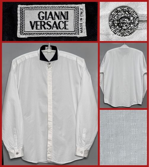 ขาว XL แขนยาว ⚠️โลโก้ MEDUSA‼️เสื้อเชิ้ต GIANNI VERSACE ของแท้ รุ่นแพง แบบสวยสไตล์ลำลอง