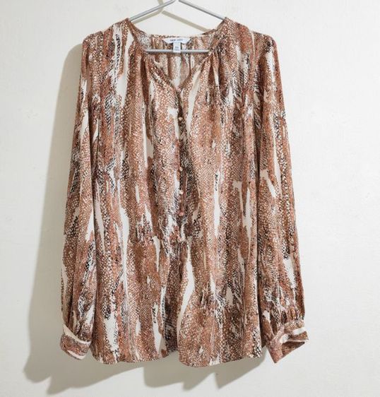 แขนยาว น้ำตาล XXL เสื้อเชิ้ตและเสื้อผู้หญิง อื่นๆ Python Print Shirt ผู้หญิง