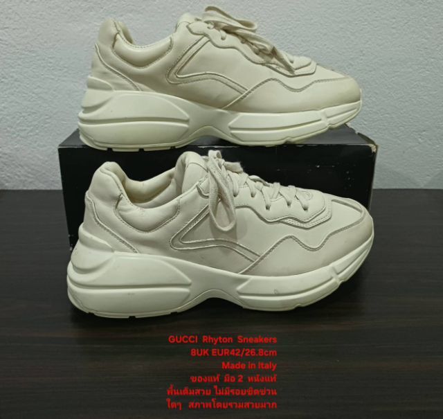 GUCCI Rhyton Sneakers, Unisex 8UK 42EU(26.8cm) Original made in italy ของแท้ มือ 2 สภาพใกล้เคียงของใหม่,รองเท้า Gucci หนังแท้ พื้นเต็มสวยมาก รูปที่ 13