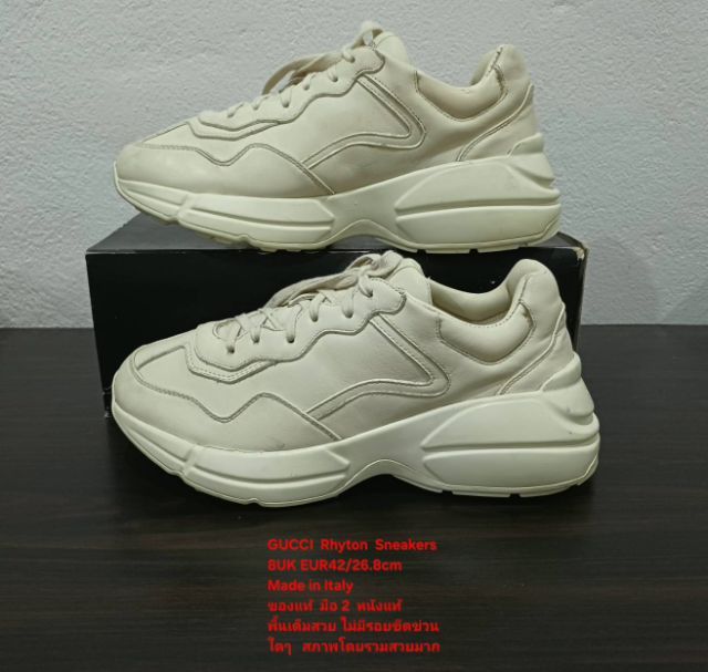 GUCCI Rhyton Sneakers, Unisex 8UK 42EU(26.8cm) Original made in italy ของแท้ มือ 2 สภาพใกล้เคียงของใหม่,รองเท้า Gucci หนังแท้ พื้นเต็มสวยมาก รูปที่ 14