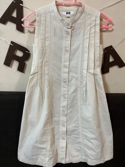 หญิง ชุดเดรส แบรนด์ Uniqlo Sz120 สีครีมมินิมอลสวย🤎