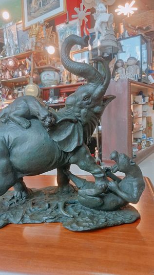 งานโลหะ หล่อ ทองเหลือง ช้าง ปะทะ เสือ ขนาด 9นิ้ว รูปที่ 5