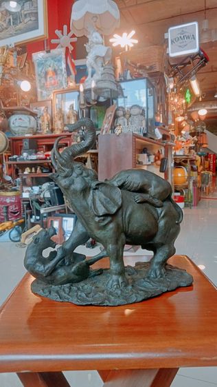 งานโลหะ หล่อ ทองเหลือง ช้าง ปะทะ เสือ ขนาด 9นิ้ว