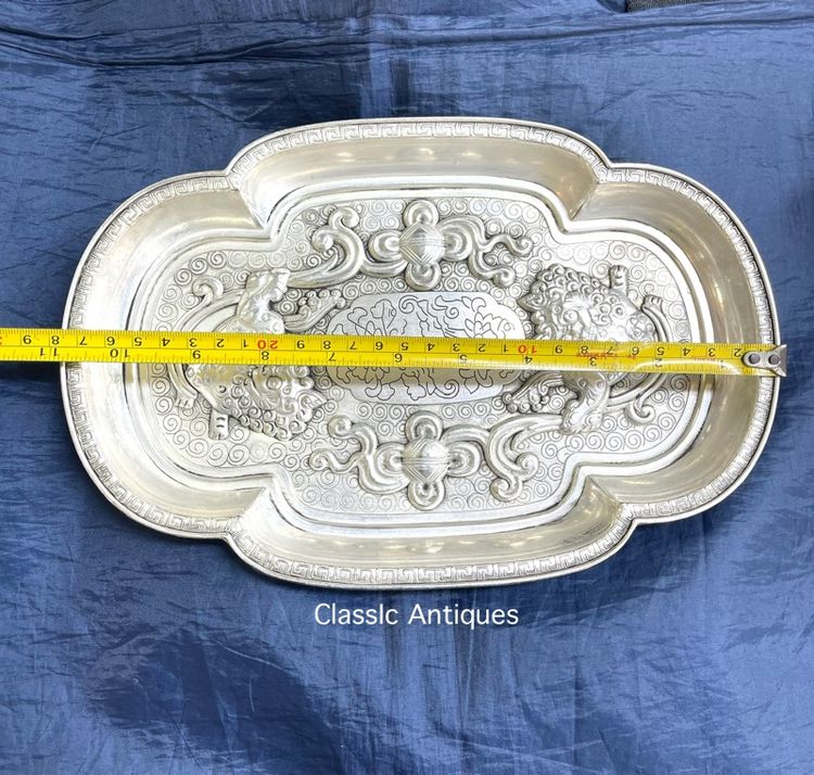 ถาด สิงโต กระไหล่เงิน ขนาดใหญ่ สะสม รูปที่ 11