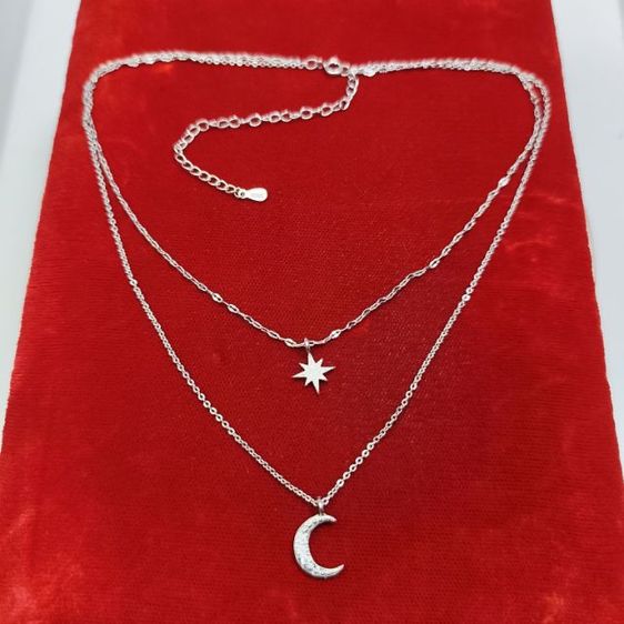🔖สร้อยเงิน 2 เลเยอร์ จี้🌙⭐ ตะขอตอก925 พร้อมป้ายห้อย งานจากญี่ปุ่น