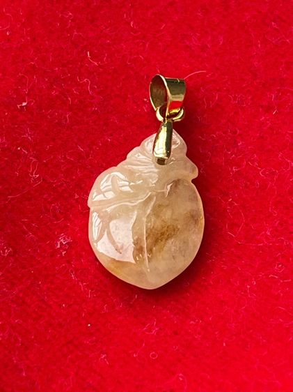 จี้หยกรูปลูกท้อ หยกน้ำผึ้ง ขั้วทองแท้ รูปที่ 4