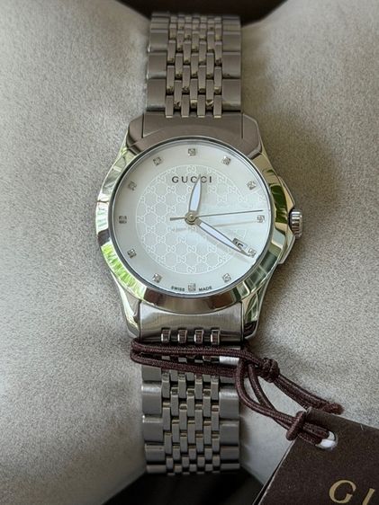 GUCCI G Timeless 27 mm Mother of Pearl Diamond Lady Watch White Dial  รูปที่ 5