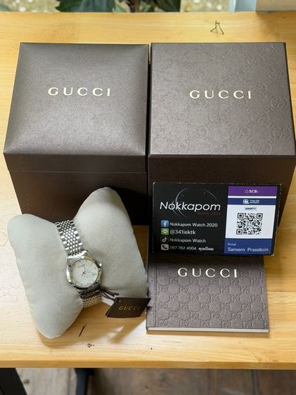 GUCCI G Timeless 27 mm Mother of Pearl Diamond Lady Watch White Dial  รูปที่ 2