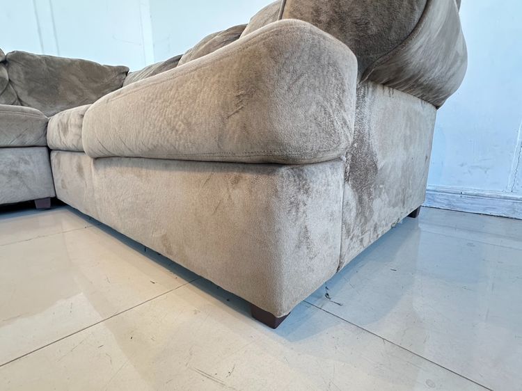 โซฟาเข้ามุม เบาะผ้ากำมะหยี่สีน้ำตาล โครงขาไม้จริง รูปที่ 12