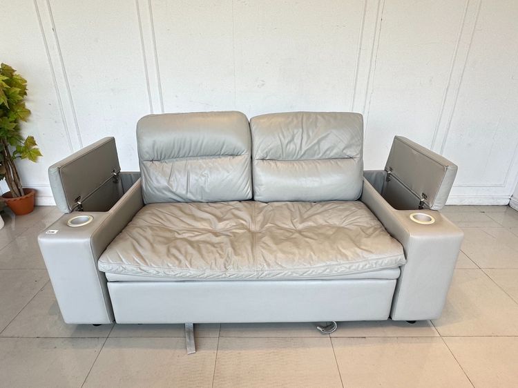 โซฟาเบด แบรนด์ JAS เบาะหนังแท้ผิวสัมผัสสีเทา  รูปที่ 11