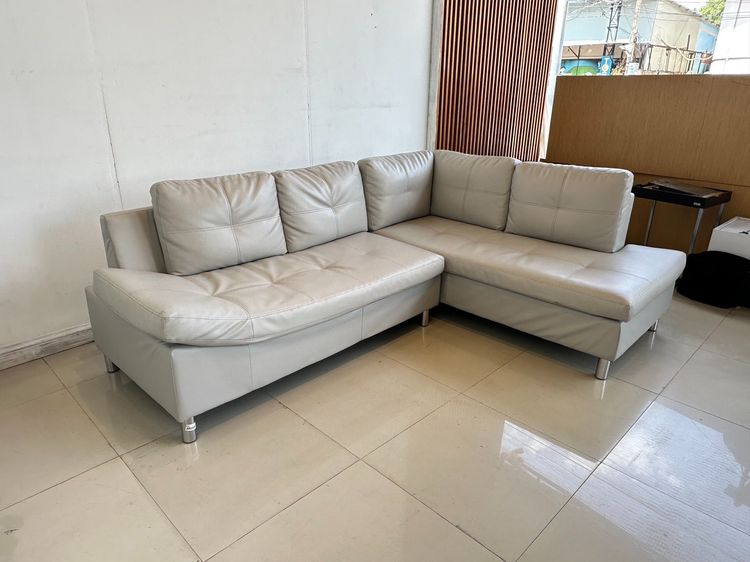 โซฟาแอลเข้ามุม เบาะหนัง PU สีเทา โครงไม้ MDF ขาเหล็ก  รูปที่ 3