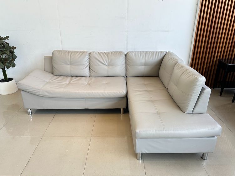 โซฟาแอลเข้ามุม เบาะหนัง PU สีเทา โครงไม้ MDF ขาเหล็ก  รูปที่ 2