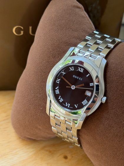 GUCCI 5500M Quartz Black Dial Roman Numerals Date Stainless Steel 34 mm Women's Watch รูปที่ 4