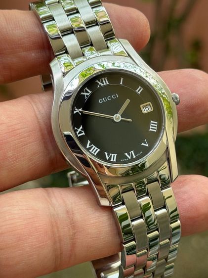 GUCCI 5500M Quartz Black Dial Roman Numerals Date Stainless Steel 34 mm Women's Watch รูปที่ 9