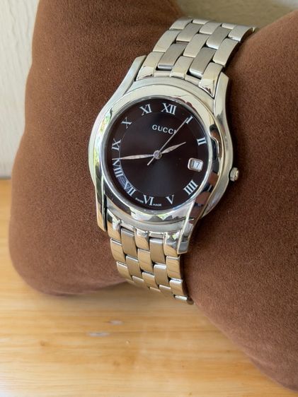 GUCCI 5500M Quartz Black Dial Roman Numerals Date Stainless Steel 34 mm Women's Watch รูปที่ 3