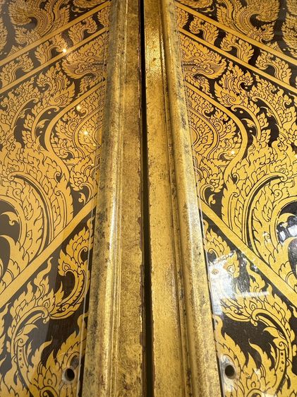 ประตู บานพับ ลวดลายไทยบนไม้อัด ปิดแผ่นอคีลิคใส โครงประตูไม้จริง (แบบที่ 1 ลายไทยด้านเดียว) รูปที่ 5