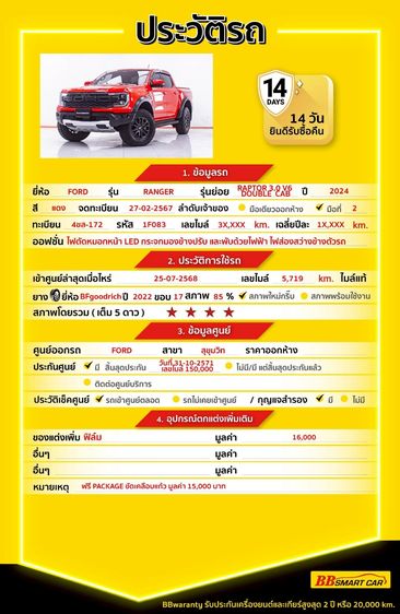 Ford Ranger 2024 Raptor 3.0 4WD Pickup เบนซิน ไม่ติดแก๊ส เกียร์อัตโนมัติ ส้ม รูปที่ 2