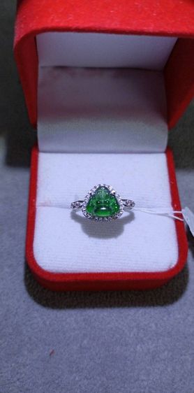 ขายแหวนเงินแท้ หัวหยกจักรพรรดิ์สีเขียวเกรดดีมากของแท้ รูปที่ 2