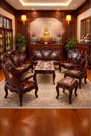 ชุดรับแขกหลุยส์ฝังมุก สวยสมบูรณ์ 9 ชิ้น 