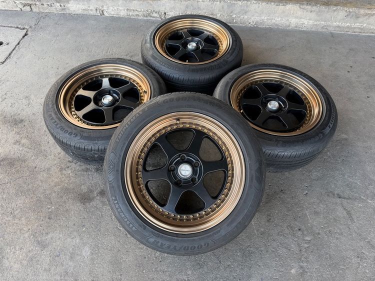 18" ล้อแม็กขอบ18 5รู114 กว้าง9 ออฟ35 มีรอยตามการใช้งานนิดหน่อย พร้อมยางGOODYEAR225-55-18 ปี22 ปีแท้