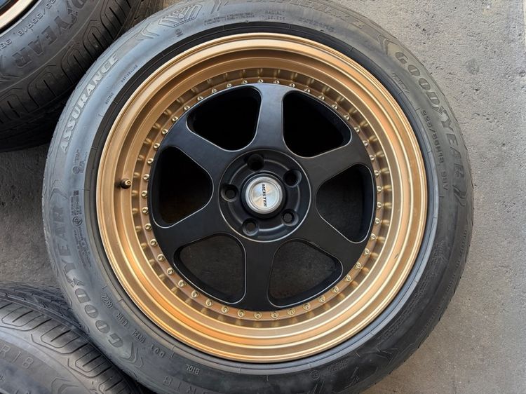ล้อแม็กขอบ18 5รู114 กว้าง9 ออฟ35 มีรอยตามการใช้งานนิดหน่อย พร้อมยางGOODYEAR225-55-18 ปี22 ปีแท้ รูปที่ 5