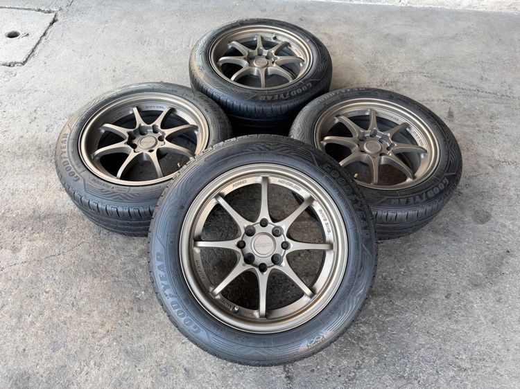 ล้อแม็กขอบ15 CE28 4รู100 กว้าง7 ออฟ35 สภาพสวย พร้อมยางGOODYEAR185-60-15 ปี23 ปีแท้