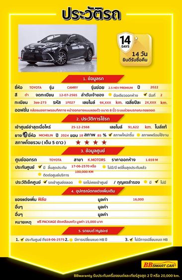 Toyota Camry 2022 2.5 HEV Premium Sedan ไฮบริด ไม่ติดแก๊ส เกียร์อัตโนมัติ ดำ รูปที่ 2