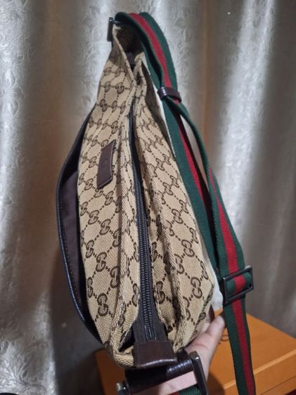GUCCI GG Canvas Web Sherry Line Shoulder Bag Beige Red Green รูปที่ 6