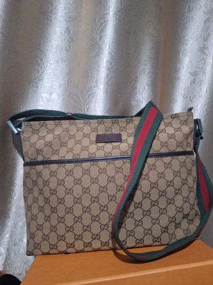 GUCCI GG Canvas Web Sherry Line Shoulder Bag Beige Red Green