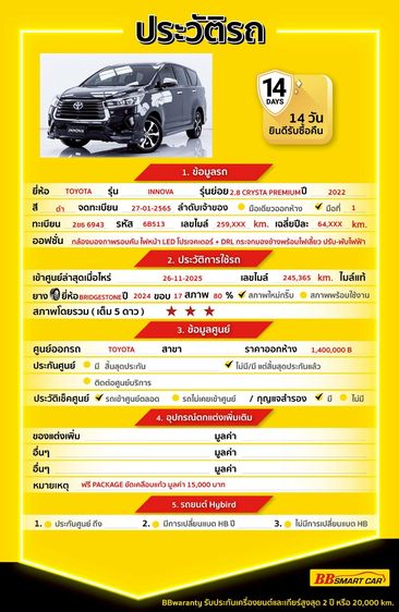 Toyota Innova 2022 2.8 Crysta Utility-car ดีเซล ไม่ติดแก๊ส เกียร์อัตโนมัติ ดำ รูปที่ 2