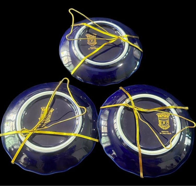 Limoges France Small Plate Cobalt Blue with Gold Gilt  Courting Couple  จานขนาดเล็กจากลิโมจส์ ประเทศฝรั่งเศส รูปที่ 5