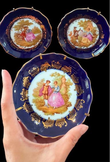 Limoges France Small Plate Cobalt Blue with Gold Gilt  Courting Couple  จานขนาดเล็กจากลิโมจส์ ประเทศฝรั่งเศส รูปที่ 4