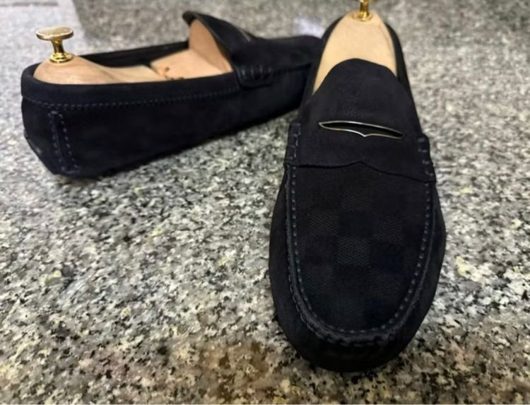 Louis Vuitton Damier Embossed Suede Leather Moccasin เบอร์7.5